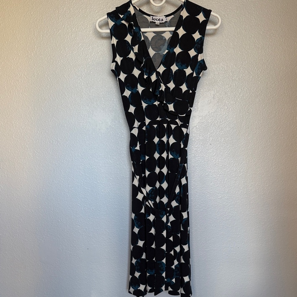 Leota Black and Blue Geometric Midi Dress